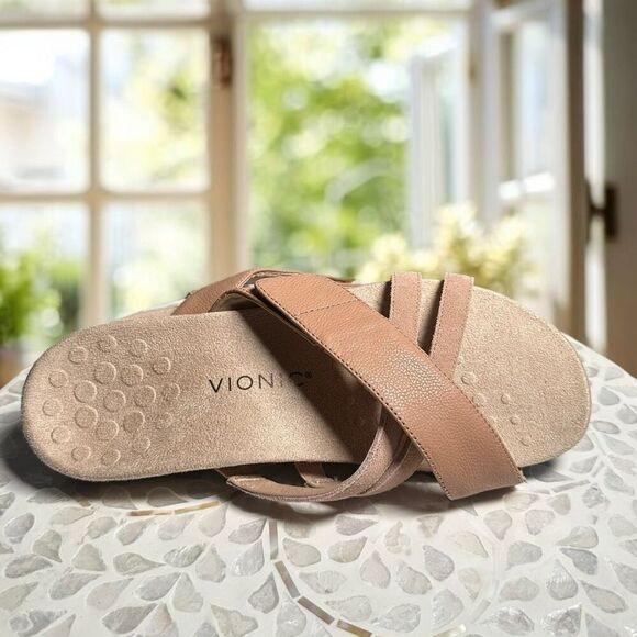 Vionic Zarie Orthotic Supportive Leather Adjustable Slide Sandal Women's - Picture 8 of 16